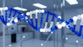 Close up of a blue and white dna double helix in a laboratory setting Royalty Free Stock Photo