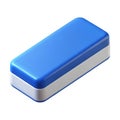 Close-up of a blue and white rectangular whiteboard eraser on a plain surface white background Royalty Free Stock Photo
