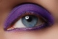 Close-up of blue woman eye with beautiful smoky make-up. Cosmetics & makeup