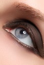 Close-up of blue woman eye with beautiful smoky make-up. Cosmetics & makeup Royalty Free Stock Photo