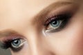 Close up of blue woman eye with smokey eyes makeup Royalty Free Stock Photo