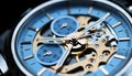 Close up of a blue wristwatch, time accuracy generated by AI