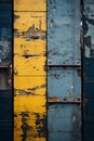 a close up of a blue and yellow door with peeling paint Royalty Free Stock Photo