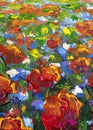 Original handmade abstract oil painting bright flowers made palette knife Royalty Free Stock Photo