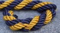 a close up of a blue and yellow rope on a gray surface Royalty Free Stock Photo