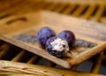 close-up of blueberry, black berries covered with gray, white fluffy mold, concept mold fungi on surface products, spore