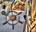 Close up of a boat steering wheel in hdr Royalty Free Stock Photo