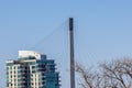 Close up of the Bob Kerrey cable stayed pedestrian bridge Omaha Nebraska in early spring