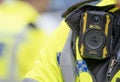 Close up of body camera worn by Metropolitan police officers - London, UK. Royalty Free Stock Photo