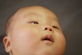 Close-up body parts baby infant chubby head dribble boy is suck eating his hands isolated background innocent pure happy smile