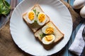 Close  up of boiled eggs on bread slice Royalty Free Stock Photo