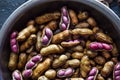 Close up of boiled peanuts or groundnuts, macro shot of peanuts in a steel bowl Royalty Free Stock Photo