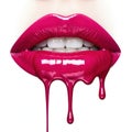 Close-up of a boldly painted pink lip with dripping gloss effect Royalty Free Stock Photo