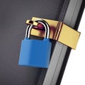 Close-up of book with padlock Royalty Free Stock Photo