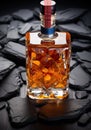 A close up of a bottle of alcohol on a table. AI. Royalty Free Stock Photo