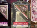 Close up of bottle Elephant london dry gin in shelf of german supermarket