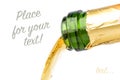 Close-up of bottle and pouring sparkling wine with copy space. Royalty Free Stock Photo