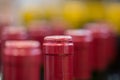Close up of bottlenecks / red wine bottles Royalty Free Stock Photo
