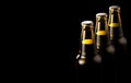 Close up bottles of beer on a black background. 3d illustration.