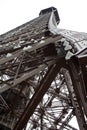 close-up from bottom of Eiffel tower looking up.