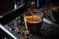 close up from bottom of professional coffee machine preparing fresh espresso coffee illustration generative ai Royalty Free Stock Photo