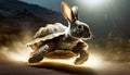 Fast Turtle with Head of Hare Running at Full Speed - Generative Ai Royalty Free Stock Photo