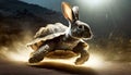 Fast Turtle with Head of Hare Running at Full Speed - Generative Ai