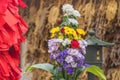 Bouquet of flowers displayed as an offering in a temple of Tokyo.