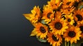 Close-up bouquet of yellow sunflower flowers with copy space, idea floral invitations, AI generated