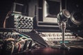 Close-up of boutique recording studio control desk. Royalty Free Stock Photo