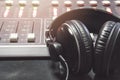 Close-up of boutique recording studio control desk Royalty Free Stock Photo