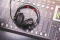 Close-up of boutique recording studio control desk Royalty Free Stock Photo