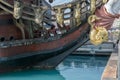 Close Up of the Bow of an Ancient Pirate Galeon Royalty Free Stock Photo