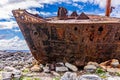 Close-up of the bow of the Plassey shipwreck on the rocky beach of Inis Oirr island