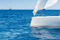 Close-up of a bow of a sport yacht in the open sea