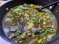 Close up of a bowl of beef and vegetable soup. Royalty Free Stock Photo