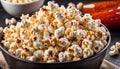 Close up of a Bowl of Buttered Popcorn Royalty Free Stock Photo
