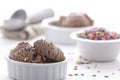 Scoop of chocolate ice cream and sprinkles. Royalty Free Stock Photo