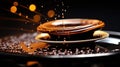 A close up of a bowl with coffee beans and water, AI