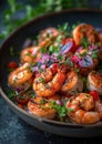 Close up of a bowl filled with delicious grilled shrimp