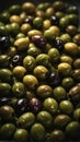 close up of a bowl filled with lots of green and black olives, created by Generative AI Royalty Free Stock Photo