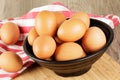 Close up of a bowl of fresh raw Brown Eggs