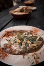 Close-up of a bowl of freshly-made hummus traditional to Tel Aviv, Israel Royalty Free Stock Photo