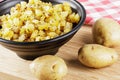 Bowl of fried Potatoes with copy space Royalty Free Stock Photo