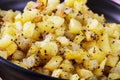 Bowl of fried Potatoes with copy space Royalty Free Stock Photo