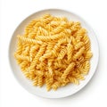 Close up of a bowl of fusilli pasta on white background Royalty Free Stock Photo