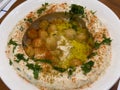 close-up of a bowl of hummus