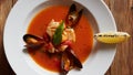 Close up of a bowl of italian seafood soup Royalty Free Stock Photo