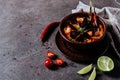 Close up of a bowl of rustic italian seafood soup Royalty Free Stock Photo