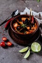 Close up of a bowl of rustic italian seafood soup Royalty Free Stock Photo